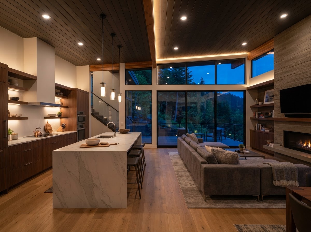 Modern home interior with elegant recessed lighting design